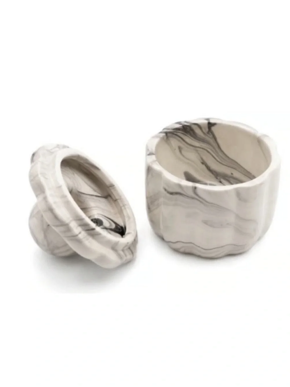 New! Ceramic Jar w/ Lid, Black & White Marble Finish
